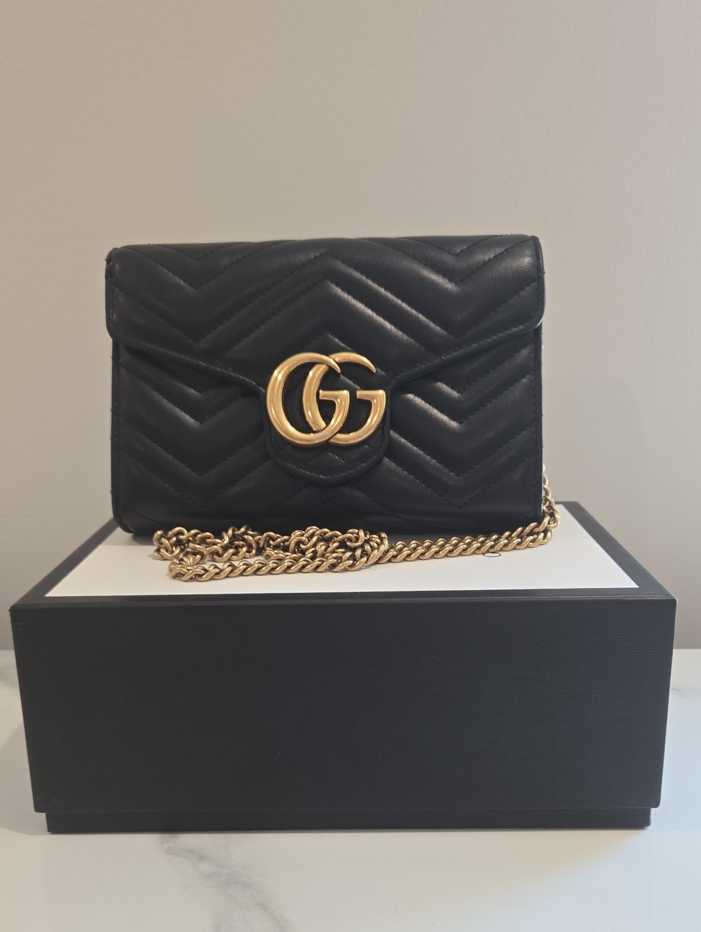 Gucci Black Matelassé GG Chain Crossbody Bag
